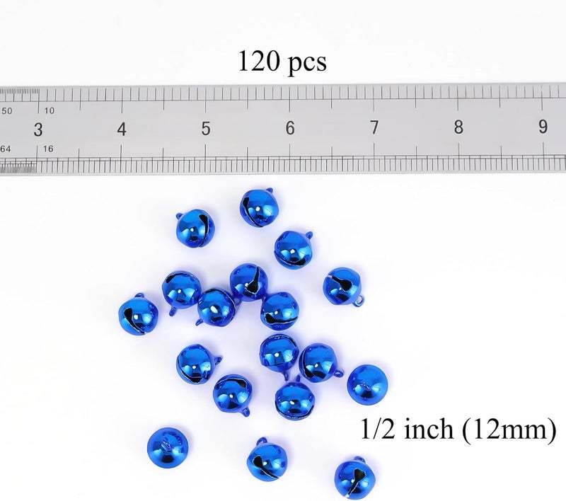 LIGHOON 1/2 Inch Jingle Bells Small Bell Mini Bells, Tiny Crafts Bells, DIY for Christmas Home Making Ornaments Wreath Pet Decorations Bracelet Anklets Necklace Knitting Jewelry Making 120 Pcs, Blue - Image 2